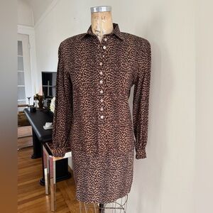 Vintage 1980s Norma Kamali leopard print two piece set top skirt 6